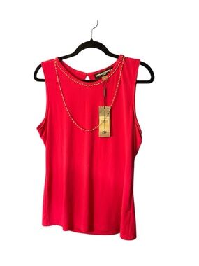 Karl Lagerfeld Red Sleeveless Tank with Gold Chain Trim